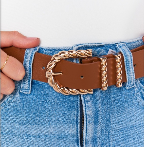 NWT Show Me Your MuMu Brown Tan Gold Olin Belt - Picture 3 of 7